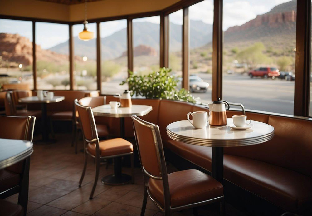 The Coffee Pot Restaurant: A cozy diner with red rock views, steaming coffee, and hearty breakfast dishes